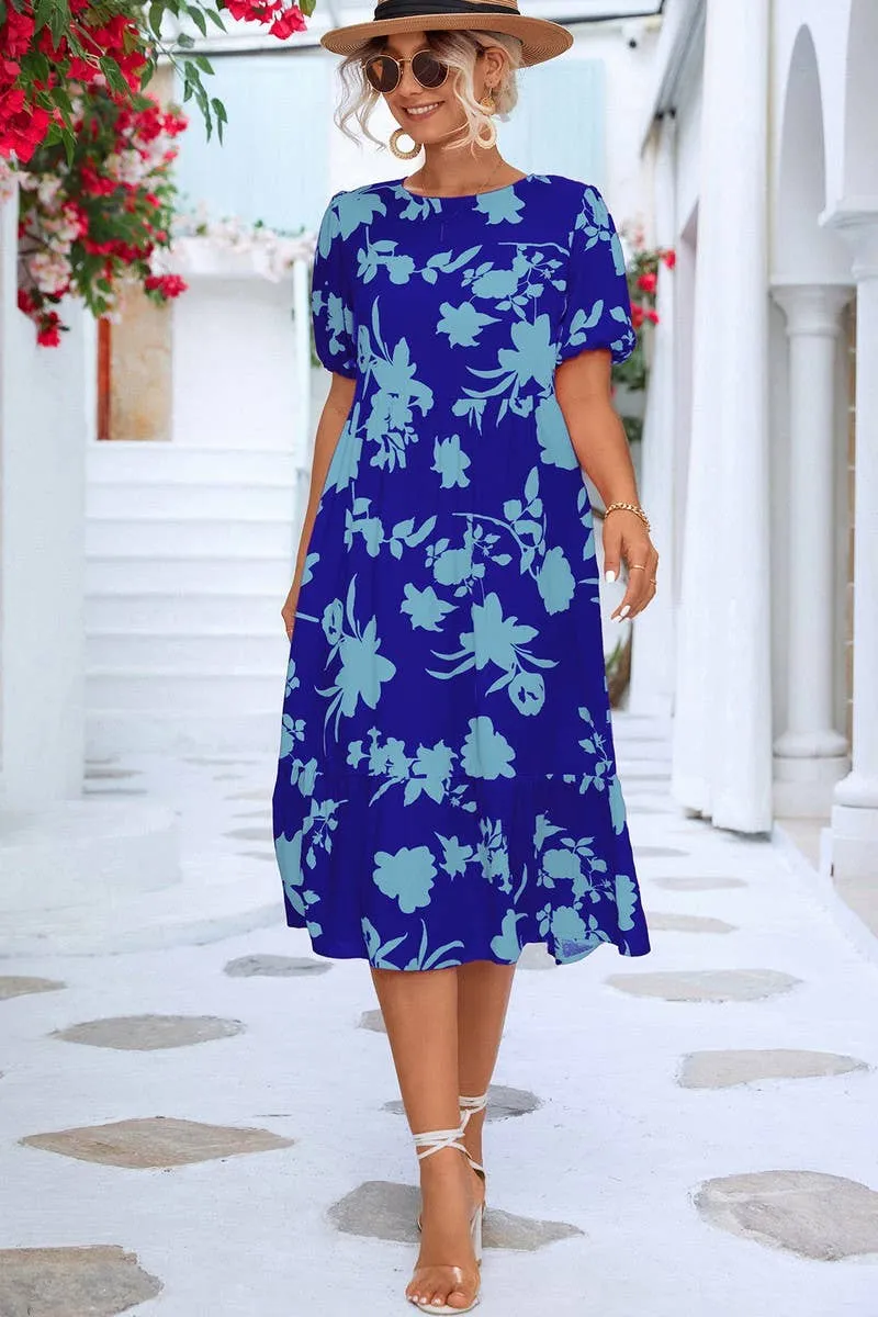 Relaxed fit wear BUBBLE SLEEVE PRINTED DRESS_CWDSD2646