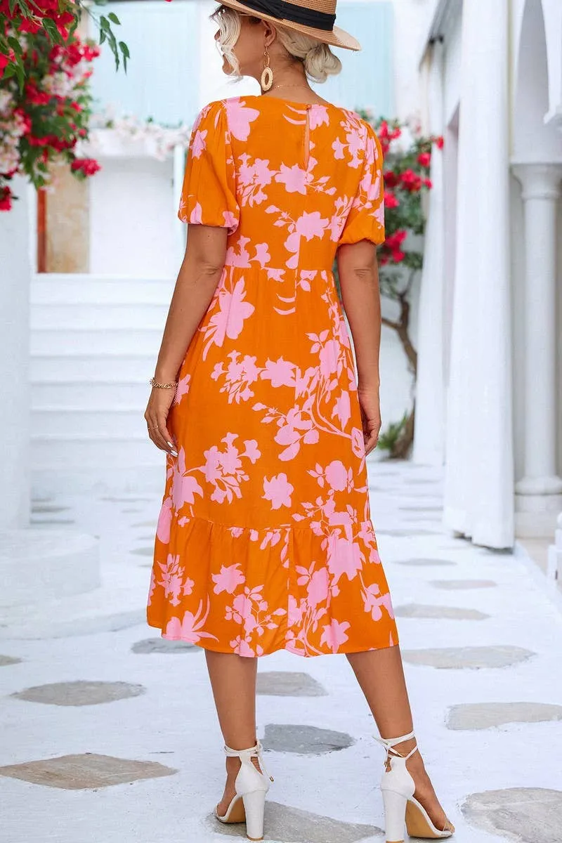 BUBBLE SLEEVE PRINTED DRESS_CWDSD2646 Soft Fashion