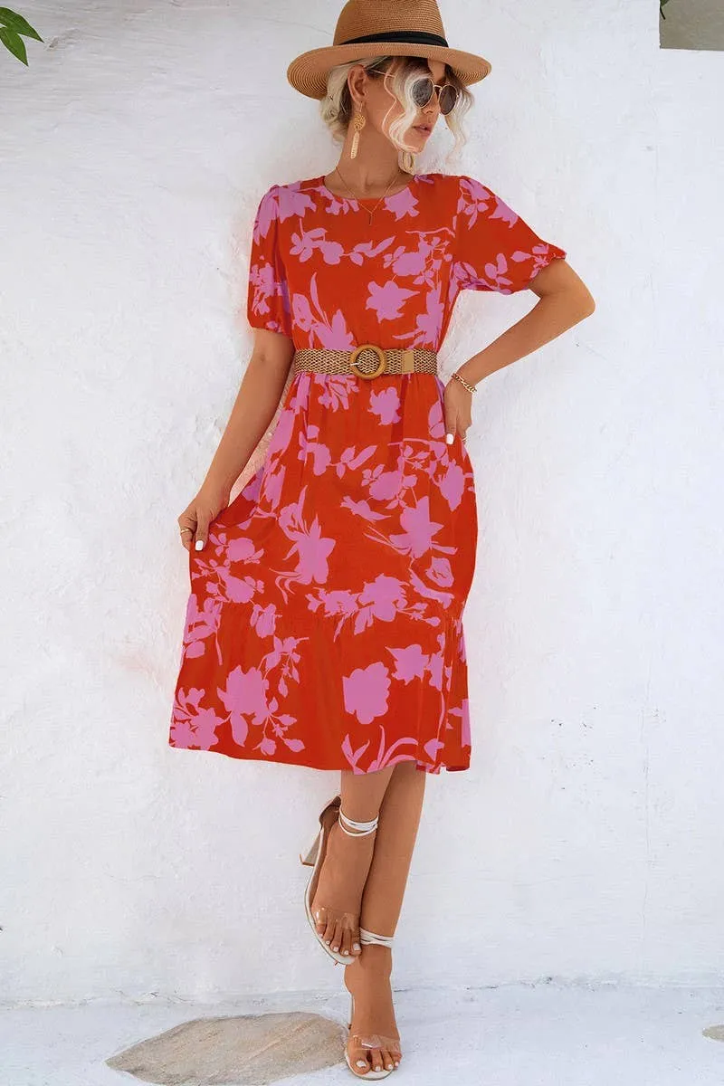 BUBBLE SLEEVE PRINTED DRESS_CWDSD2646 Flowy summer gown Chic Tailoring Design