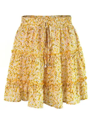 HIGH WAISTED RUFFLED FLORAL A LINE SHORT SKIRT WaterproofTechnology