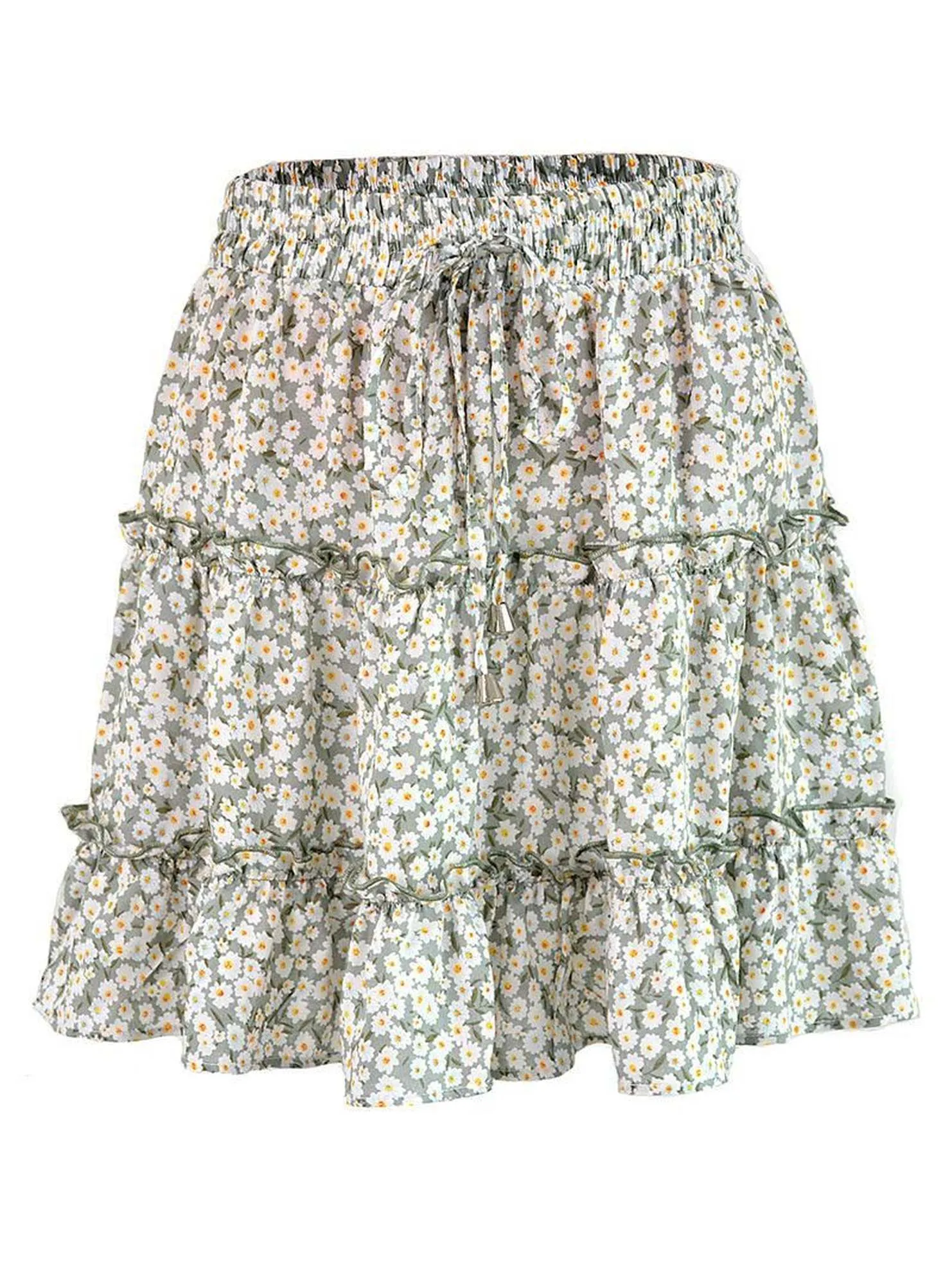 HIGH WAISTED RUFFLED FLORAL A LINE SHORT SKIRT Durable Seam Construction WrinkleFreeFinish