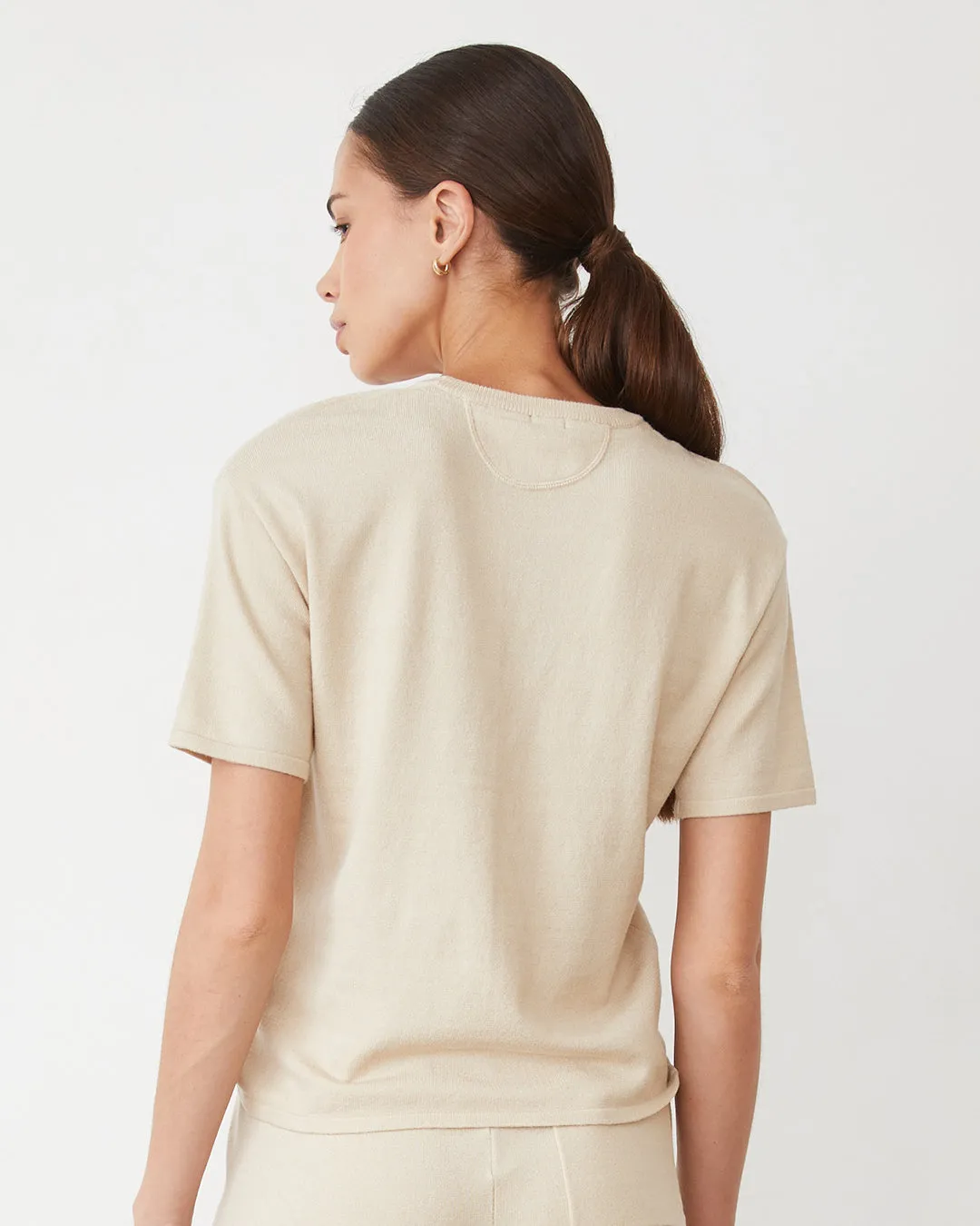 Foldable Cuff Design Light Soft Knit Basic Tee