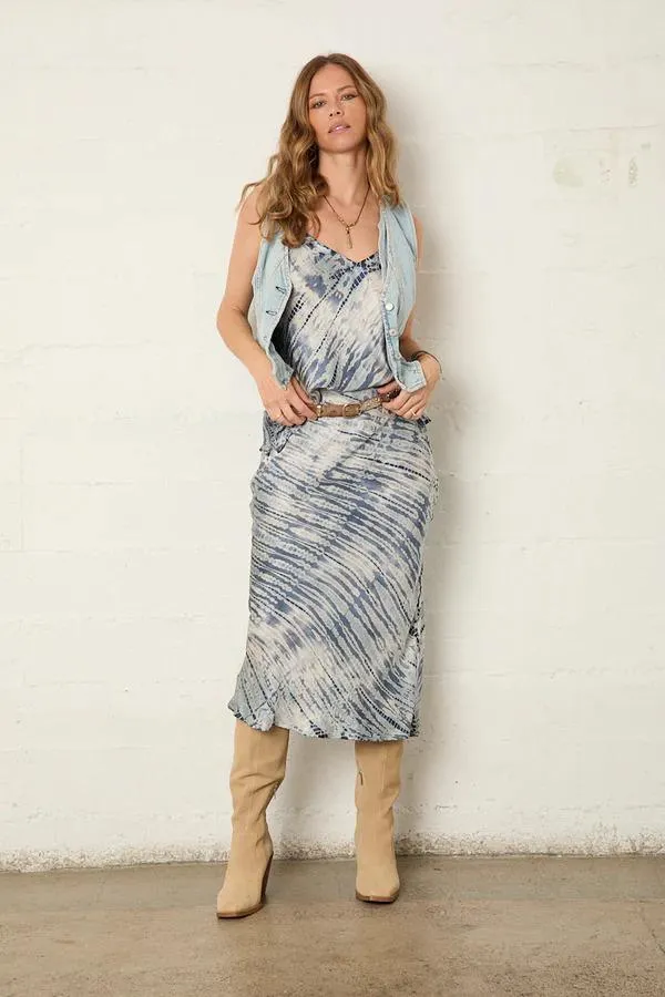 Tailored Cut River   Sky Ariel Bias Skirt