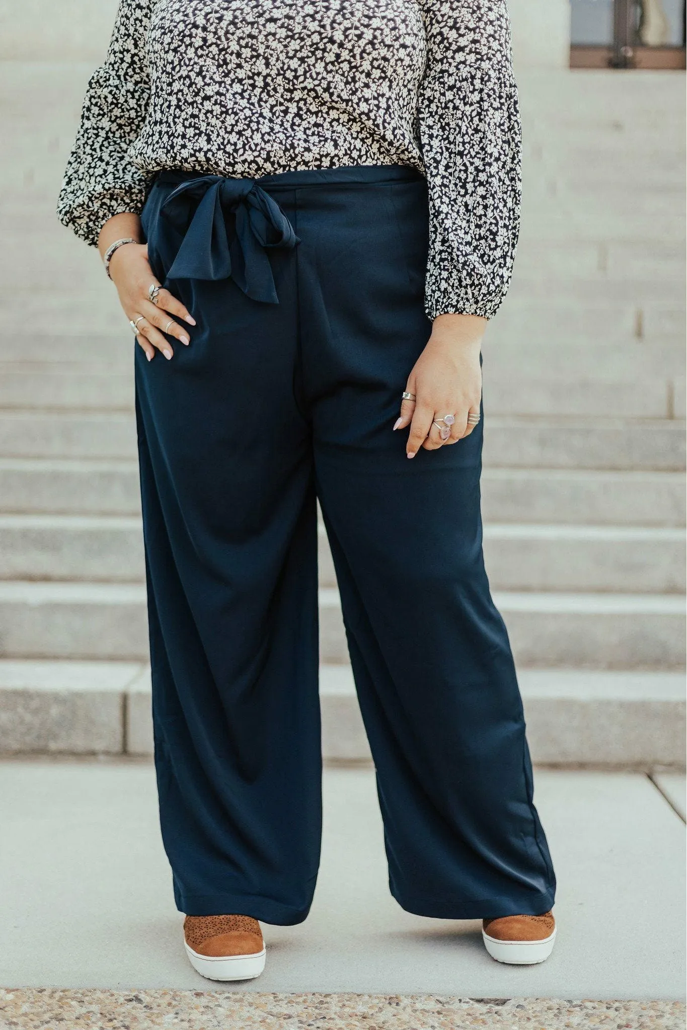 Organic Cotton Blend Rubberized grip Emma High Waist Pants Two Navy