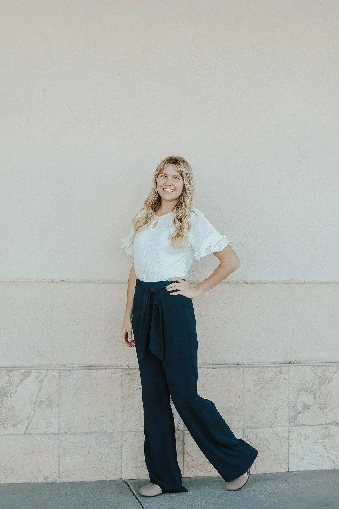 Emma High Waist Pants Two Navy Casual Vibes NonBindingWaistline