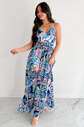 Relentlessly Bold Sleeveless Abstract Maxi Dress (Navy) Perfect Look Airy Comfort