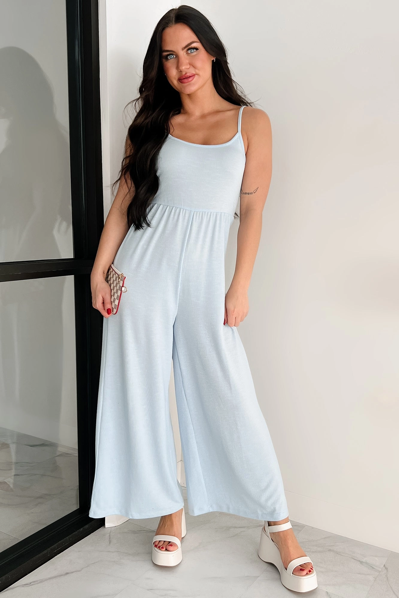 Light As Air Ribbed Wide Leg Jumpsuit (Ice Blue) All Wear