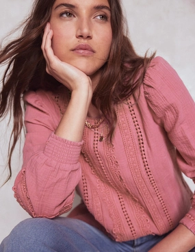 Stylish T-shirt WrinkleResistant Fabric Trim Interest Double Cloth Top-Pink Heather
