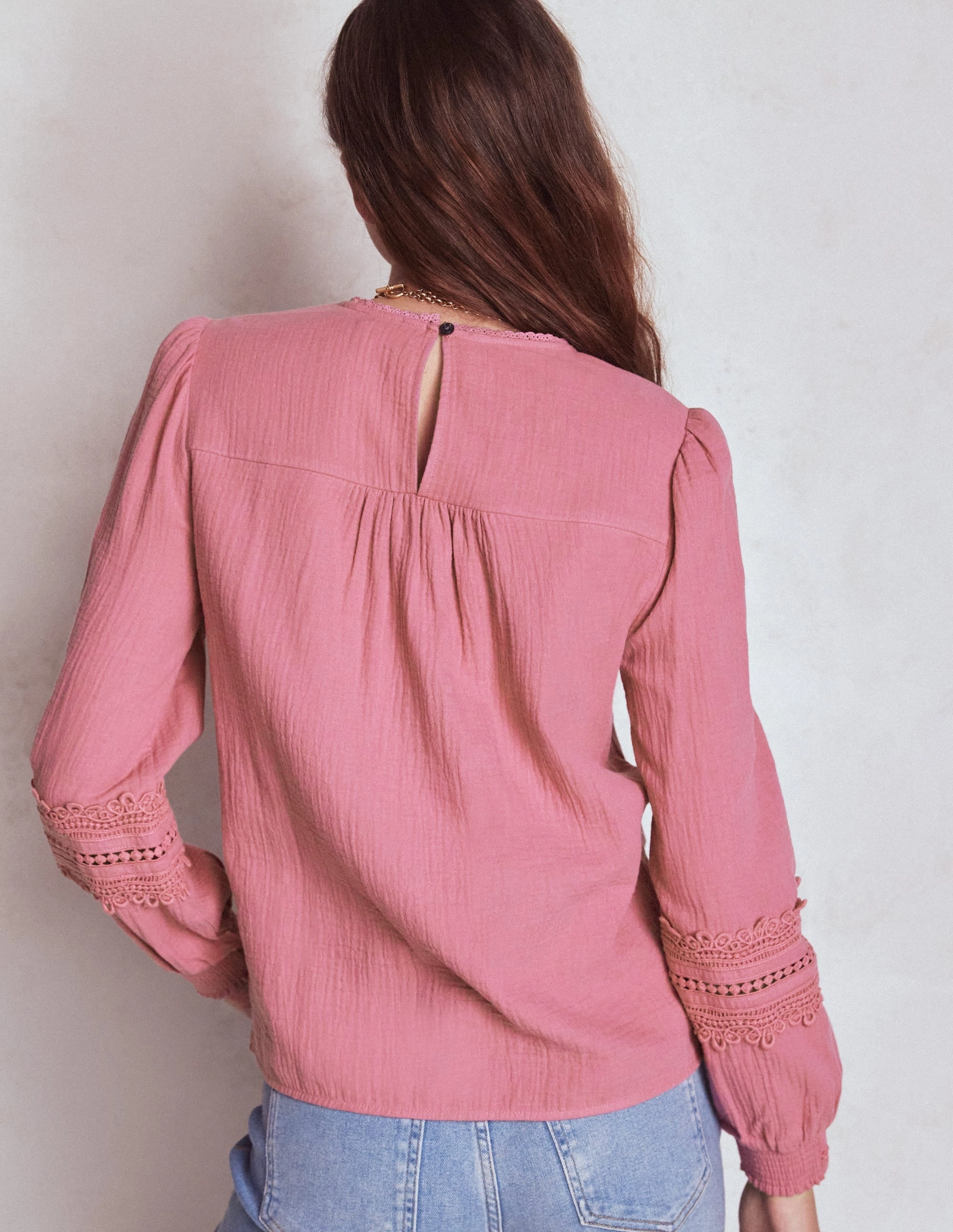 Trim Interest Double Cloth Top-Pink Heather TaglessComfort