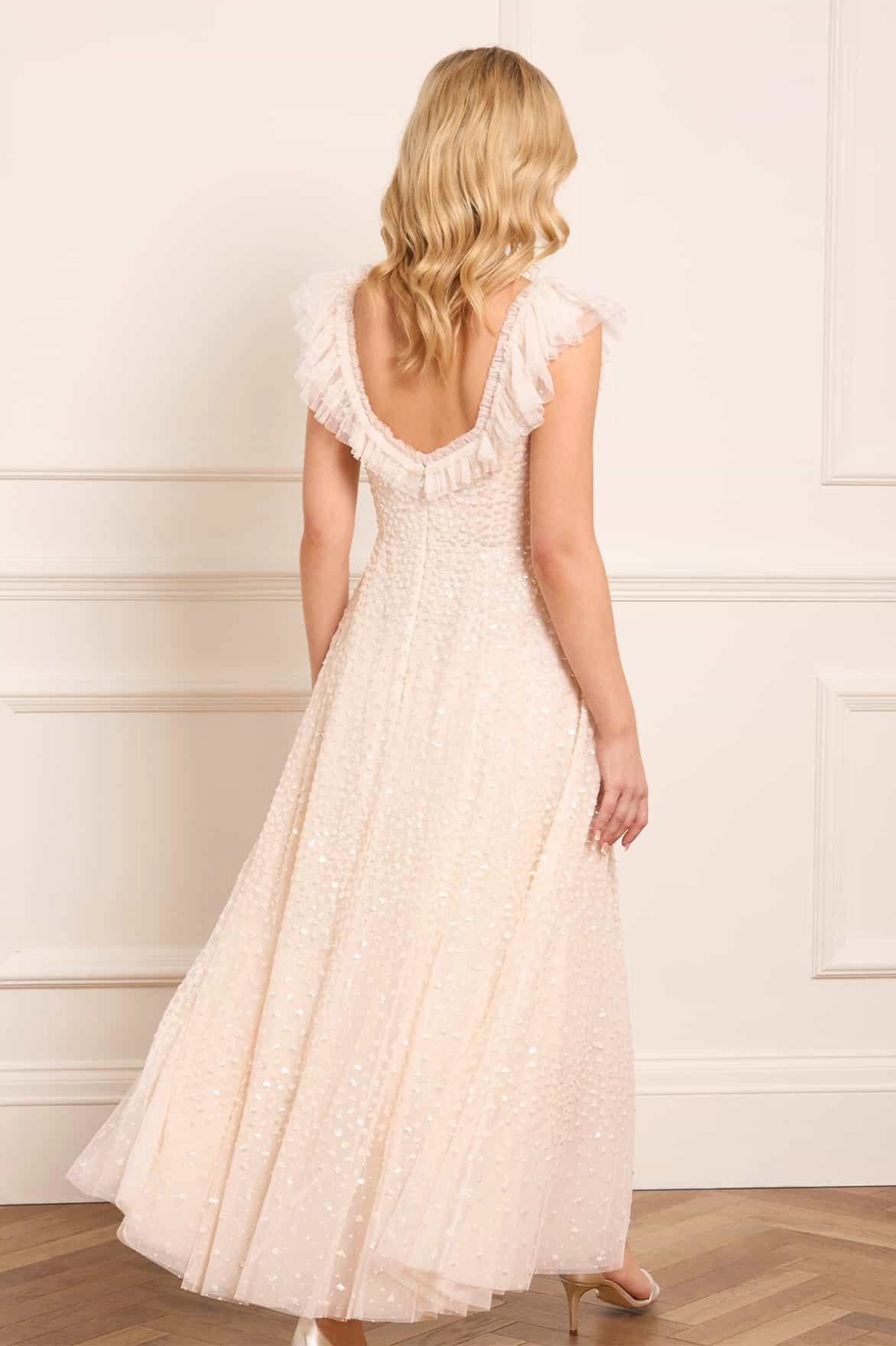 Scatter Dot Ruffle Ankle Gown Hidden-Pocket Street Mode