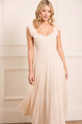 Seasonal Fit Scatter Dot Ruffle Ankle Gown