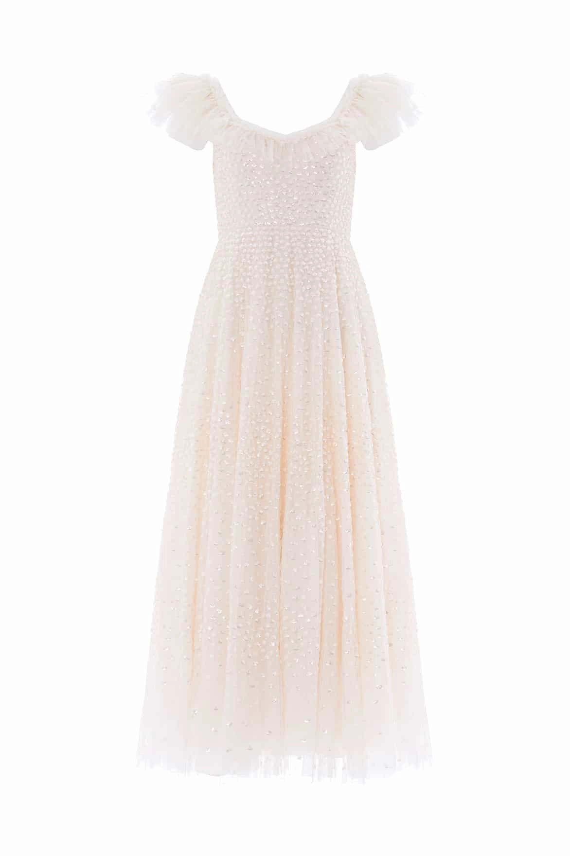 Sleek Flex Refined Presence Scatter Dot Ruffle Ankle Gown