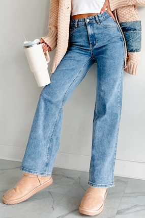 Tyelee NanaMacs Original Non-Distressed Wide Leg Jeans (Medium Wash) Chilly Weather Fit