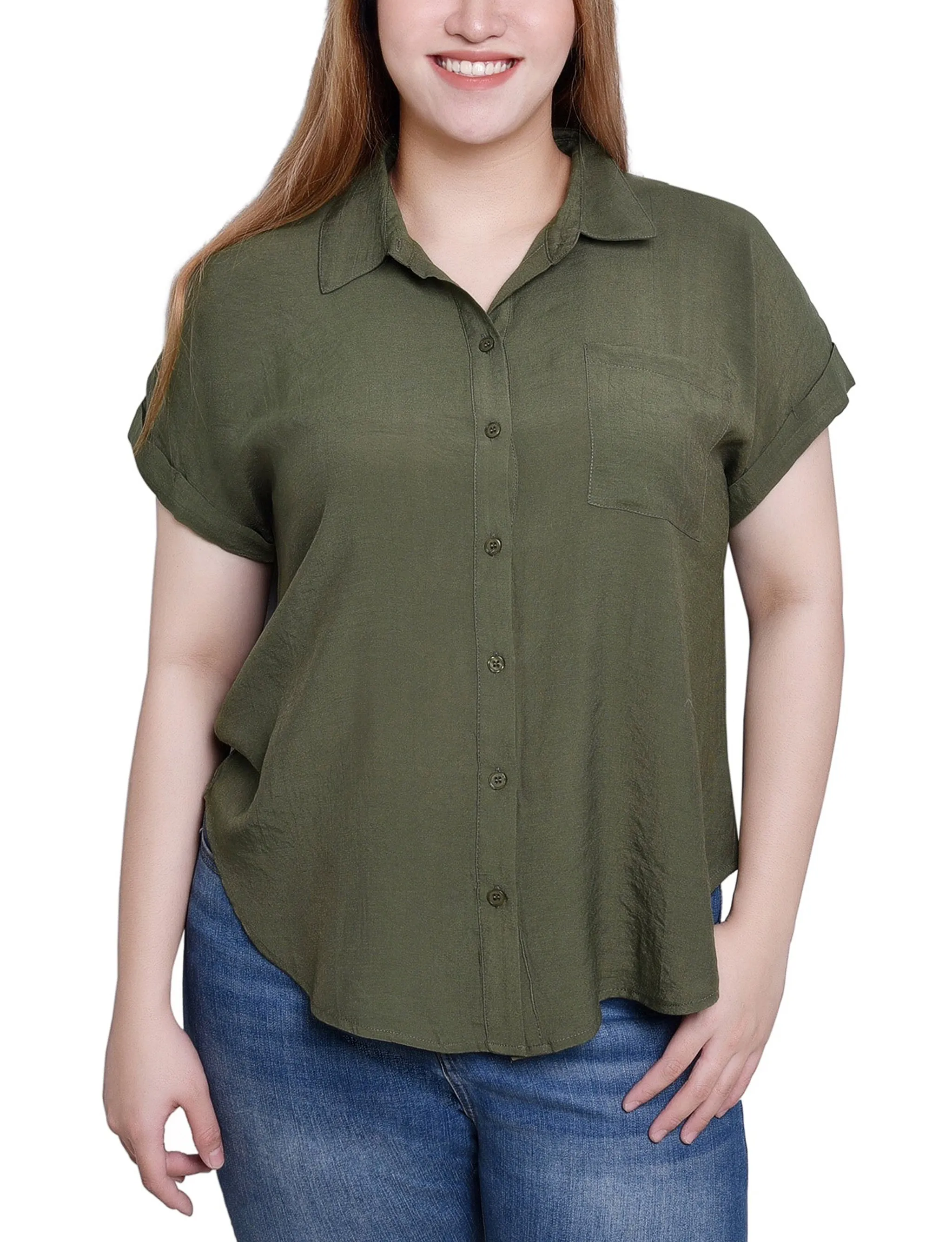 Short Sleeve Woven Front/Jersey Back Top Elasticated Hem Thermal Insulation Tech