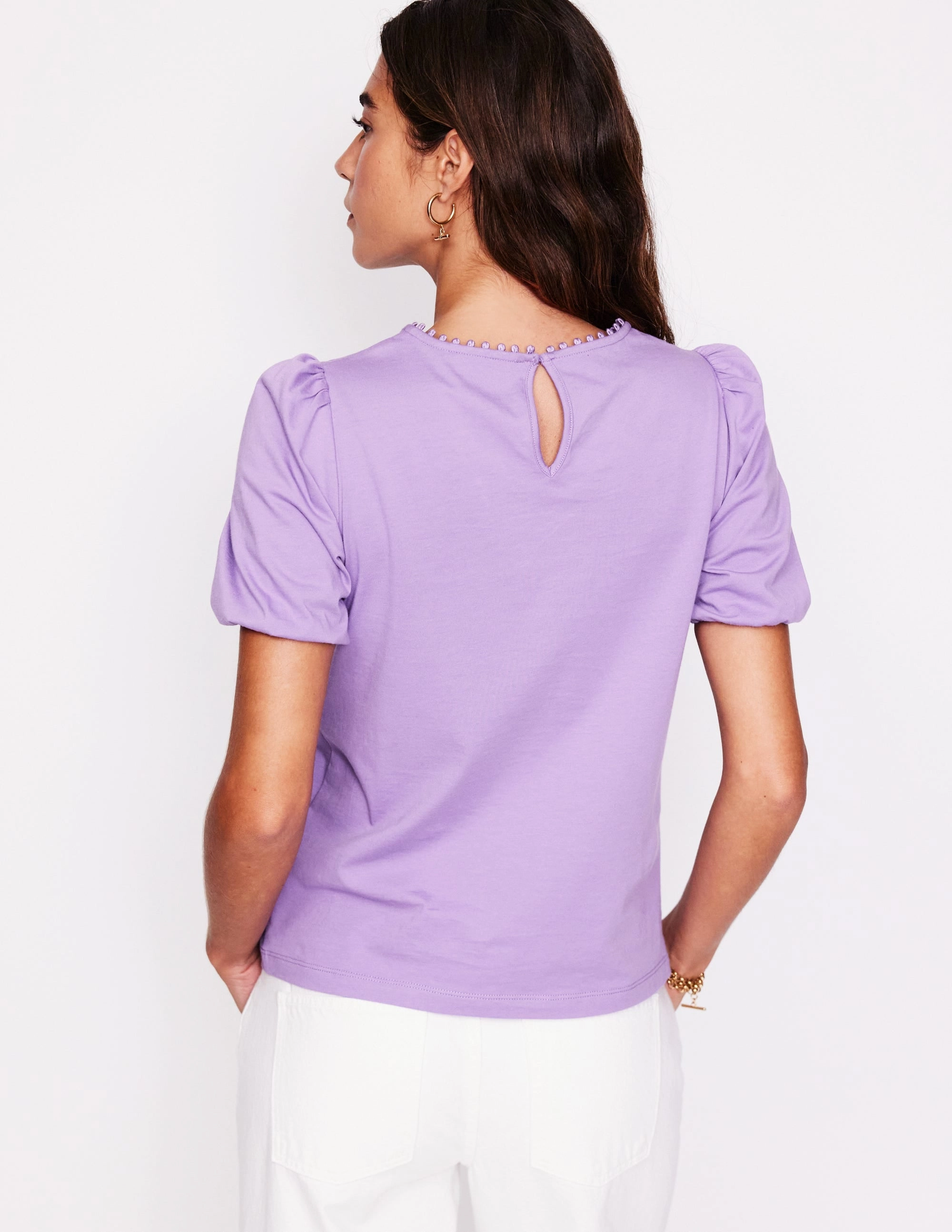 Cutwork Puff Sleeve T-Shirt-Aster Purple ReinforcedShoulders OversizedFit