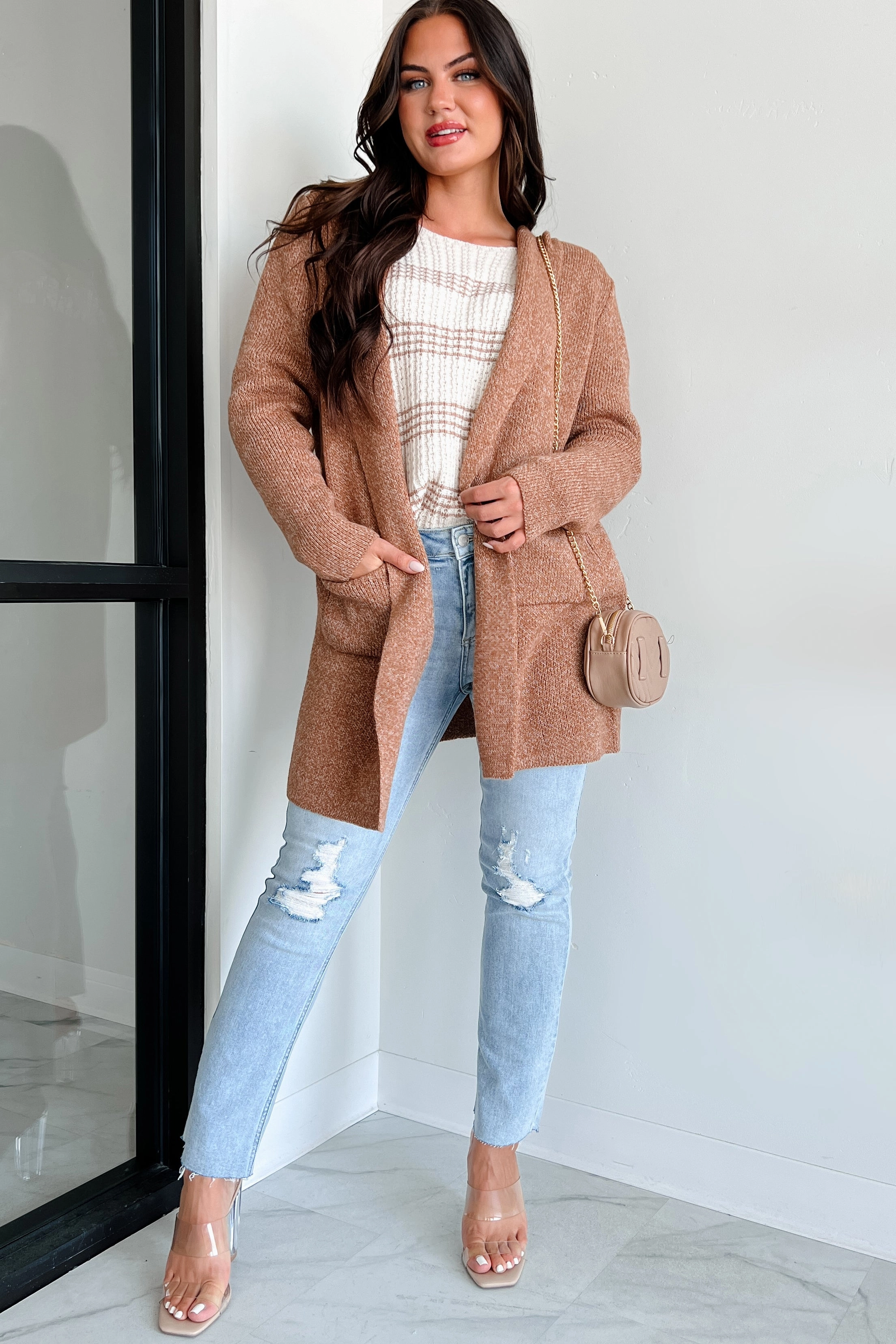 Moisture Control Lining Reinforced Seams Cue The Cuddles Zenana Hooded Cardigan (Deep Camel)