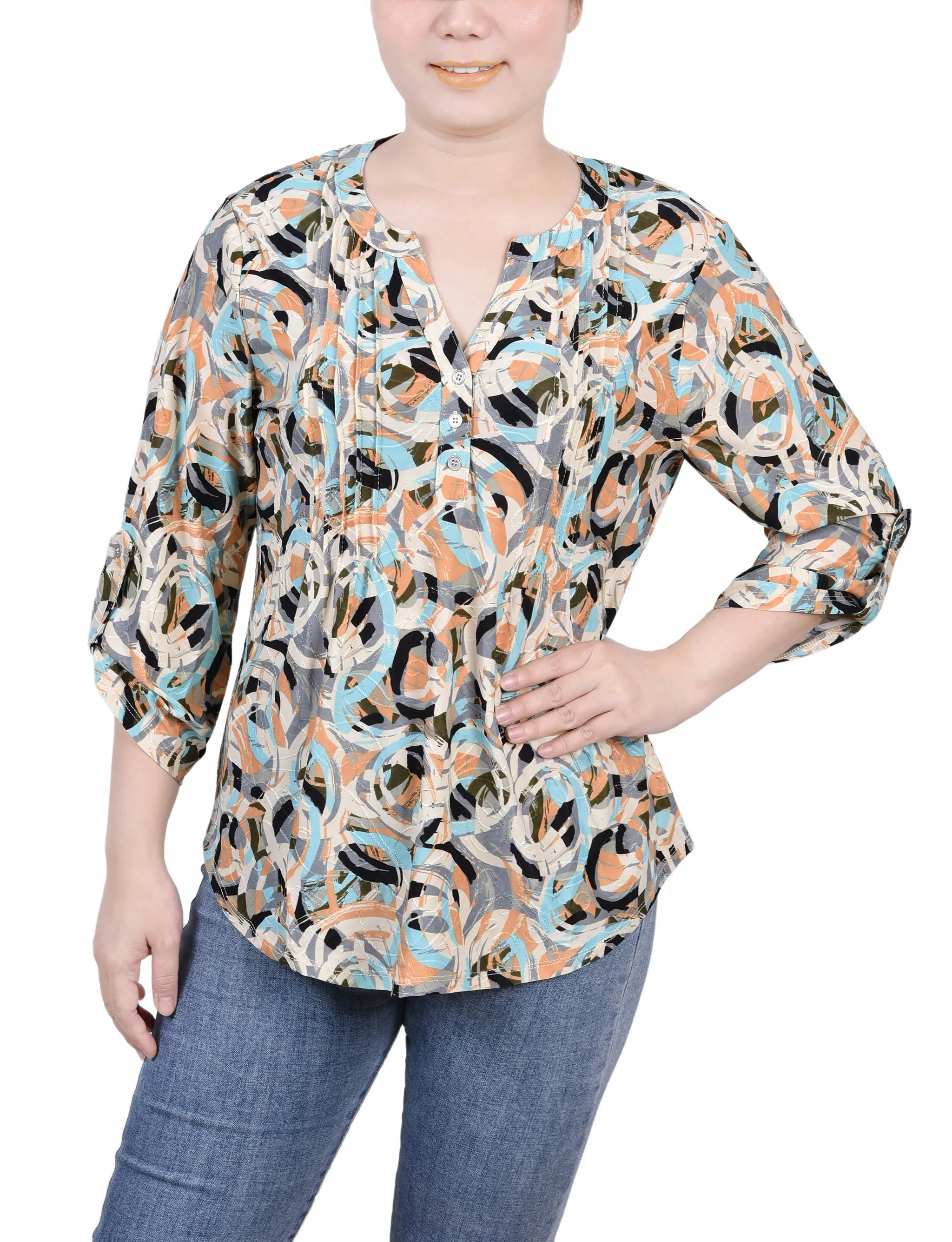 NonChafeCollarTech 3/4 Roll Tab Pullover Top