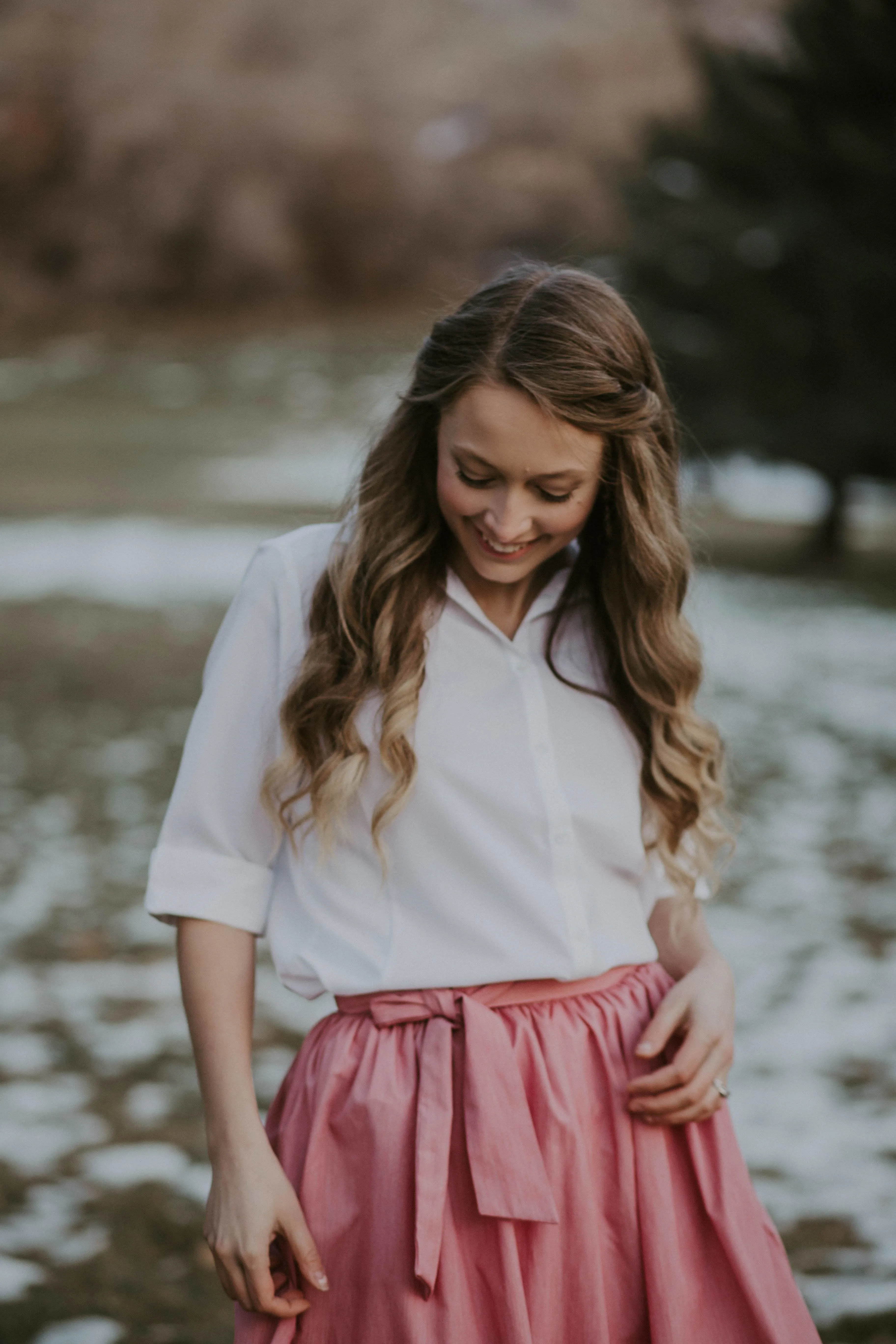 RelaxedSilhouette Button-Up 3/4 Sleeve Blouse