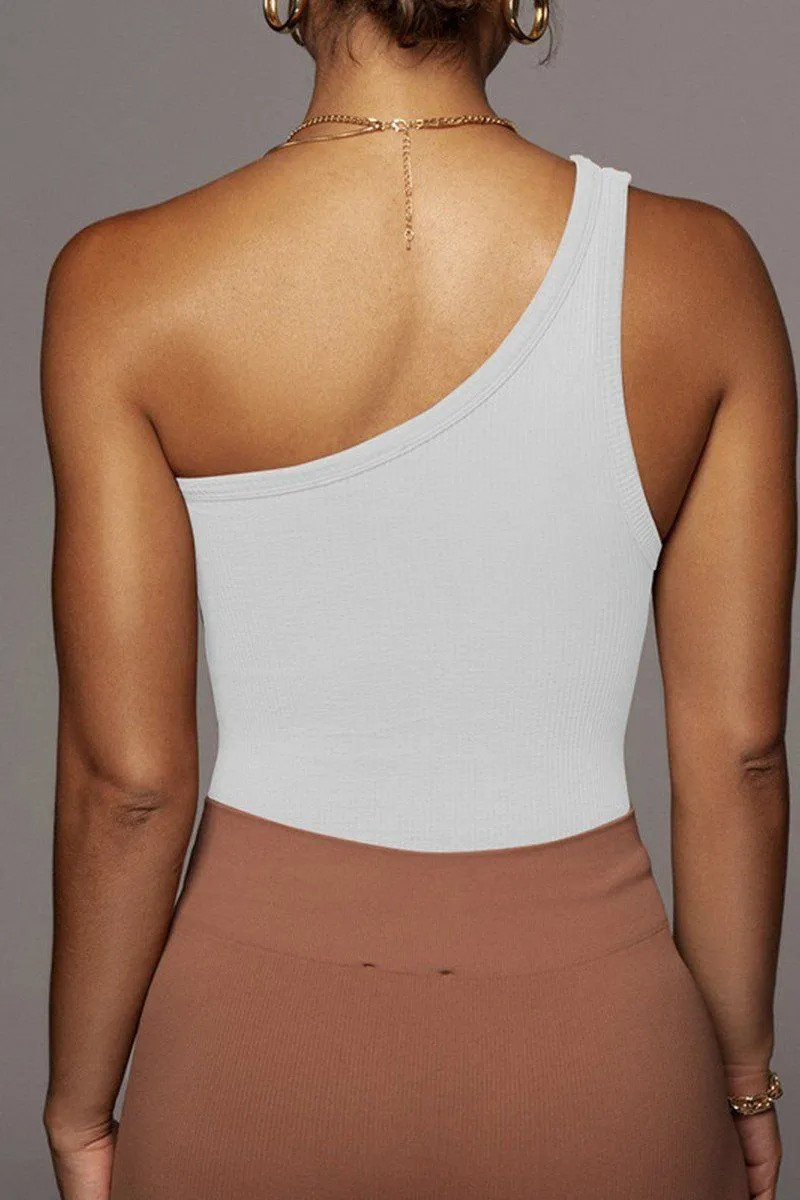 RawHemDetail ONE SHOULDER SLEEVELESS SEXY CROP TANK TOP