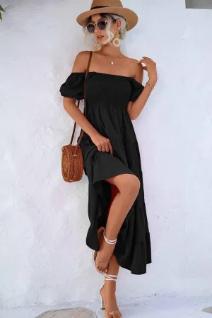 Polished Form Timeless Shape SQUARE NECK PUFF WRINKLE CHEST CAKE MAXI DRESS