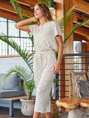 Alli Cropped Pants Pajama Set in Quilted Charm Bohemian style