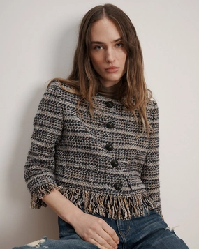 Lyons Fringe Jacket Navy Multi Circumstance Trendy Outerwear