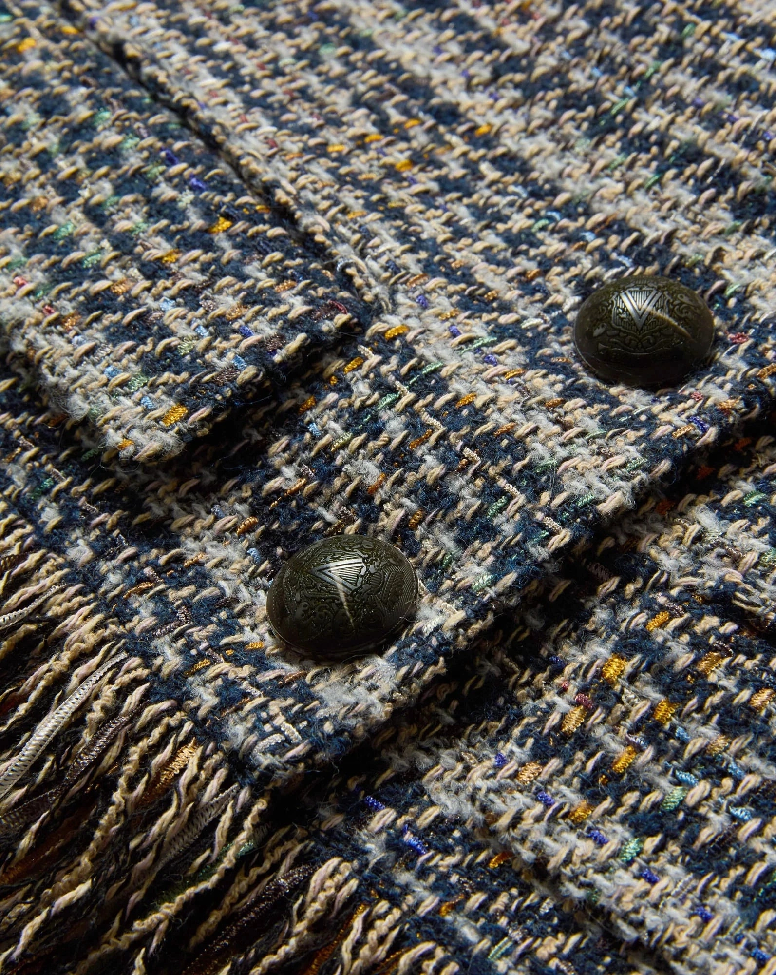 Lyons Fringe Jacket Navy Multi pattern - mixing