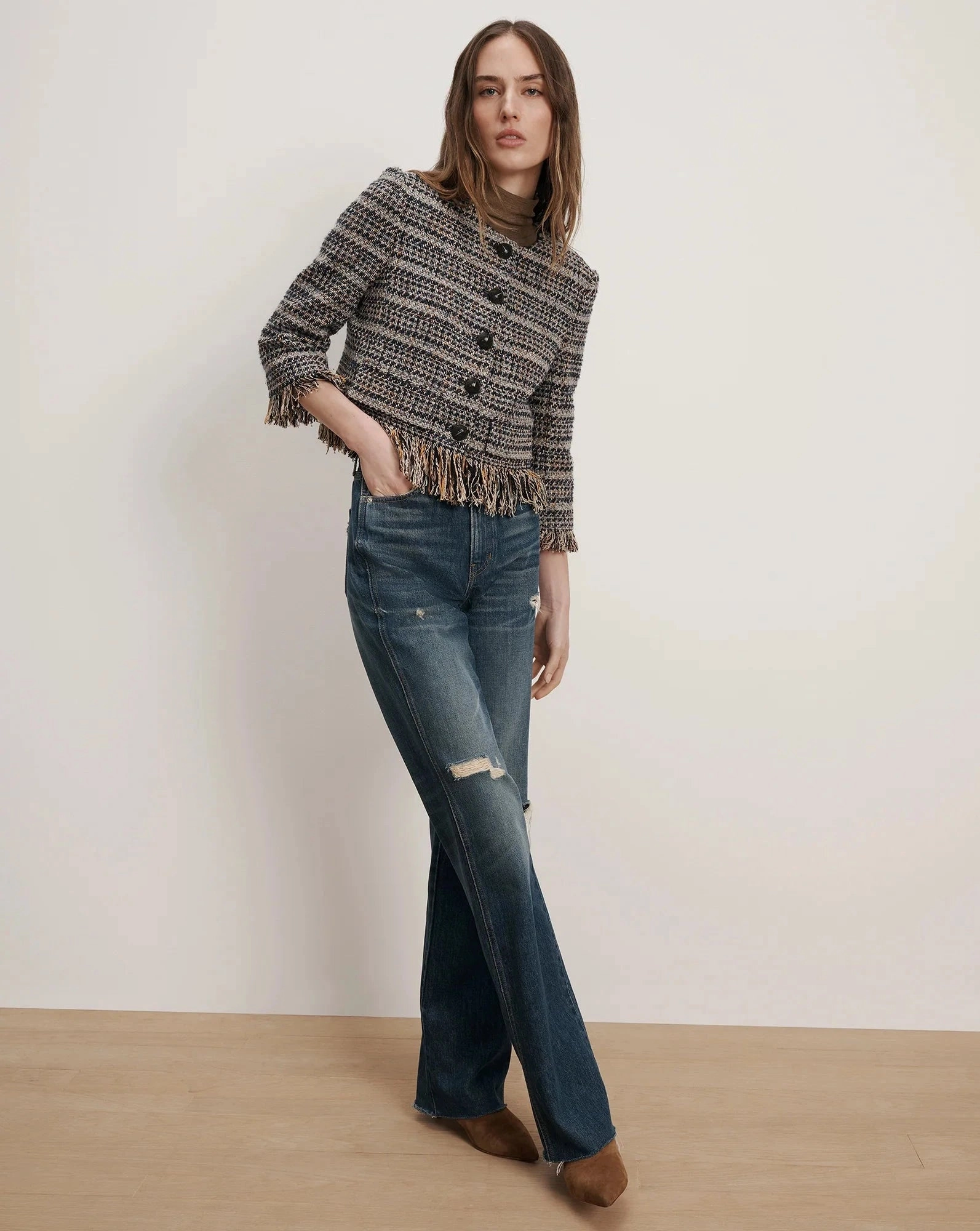 Lyons Fringe Jacket Navy Multi Trendy Accessory