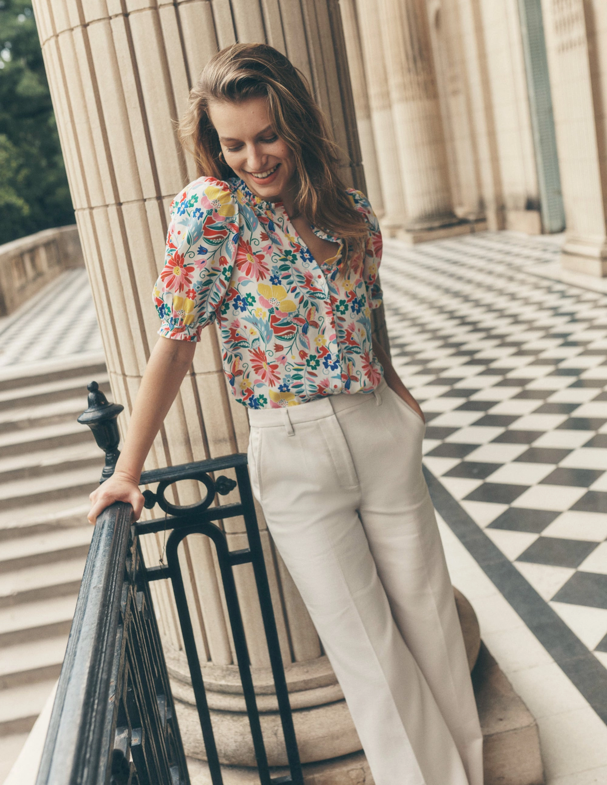 Frill Detail Silk Top-Multi, Wildflower Trail Airflow Ventilation NoSlipGripperBand