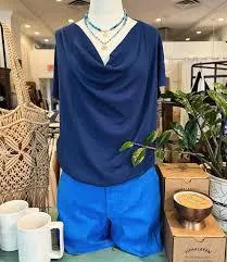 BOBI Draped Cowl Neck Top ReflectiveTrimDetails SleevelessOption