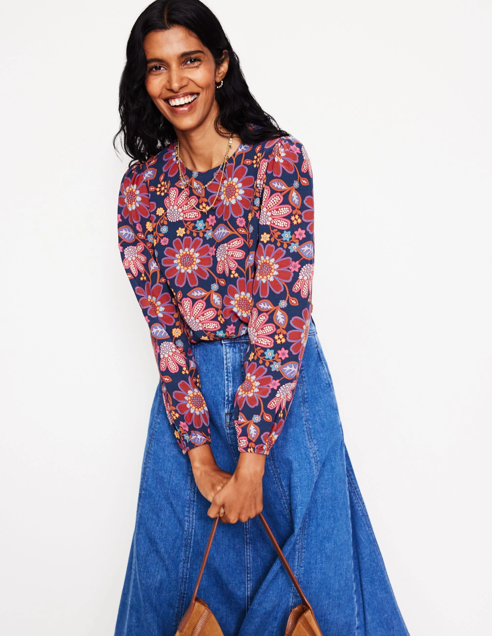 Easy Printed Top-French Navy, Cosmic Meadow Button Down Collar Style