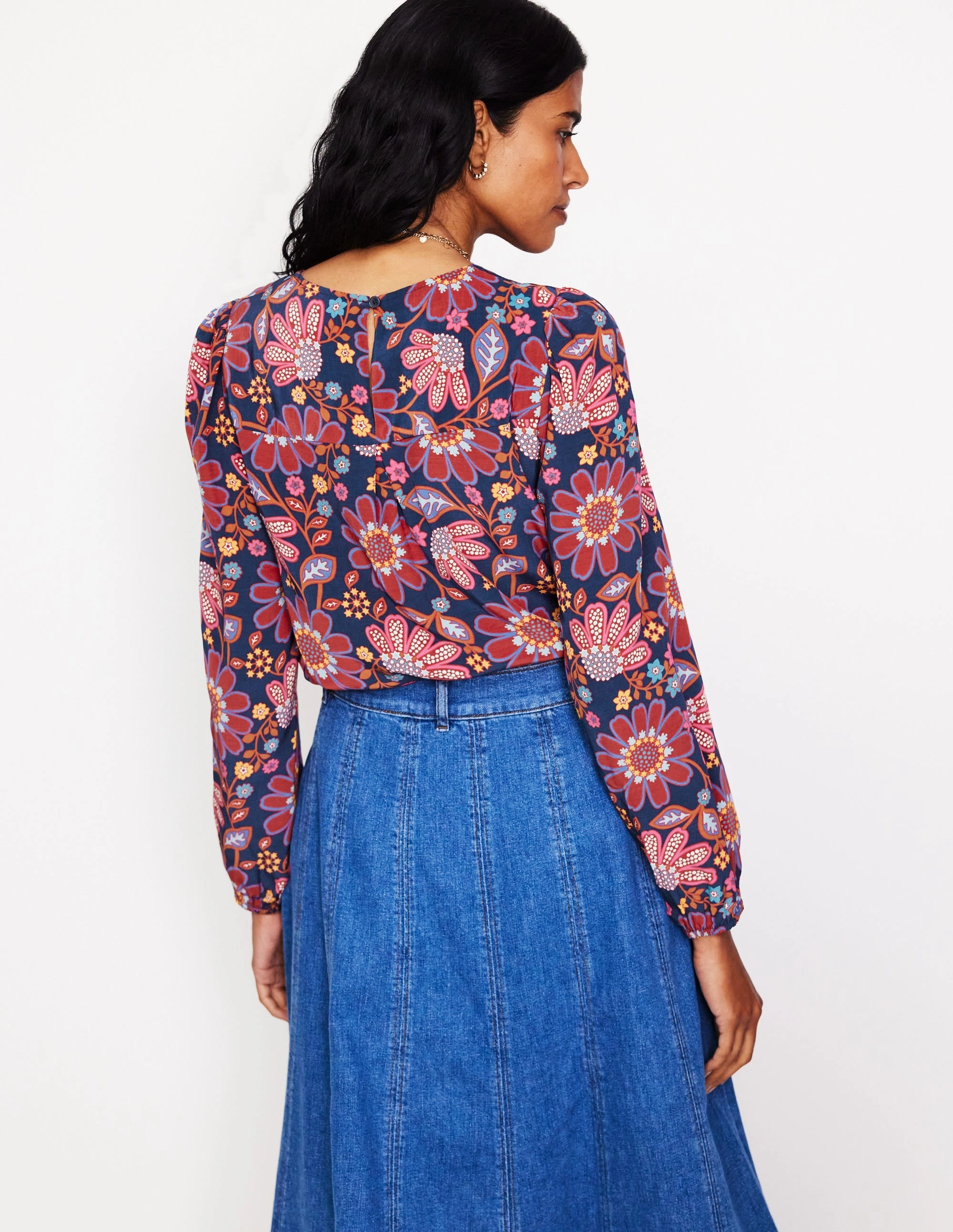 Easy Printed Top-French Navy, Cosmic Meadow ErgonomicShape