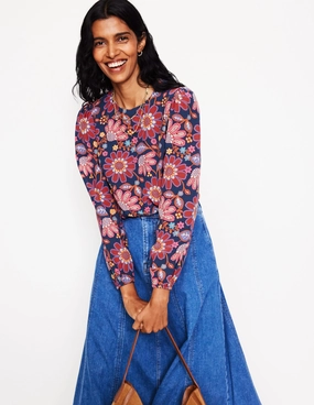 Easy Printed Top-French Navy, Cosmic Meadow Button Down Collar Style