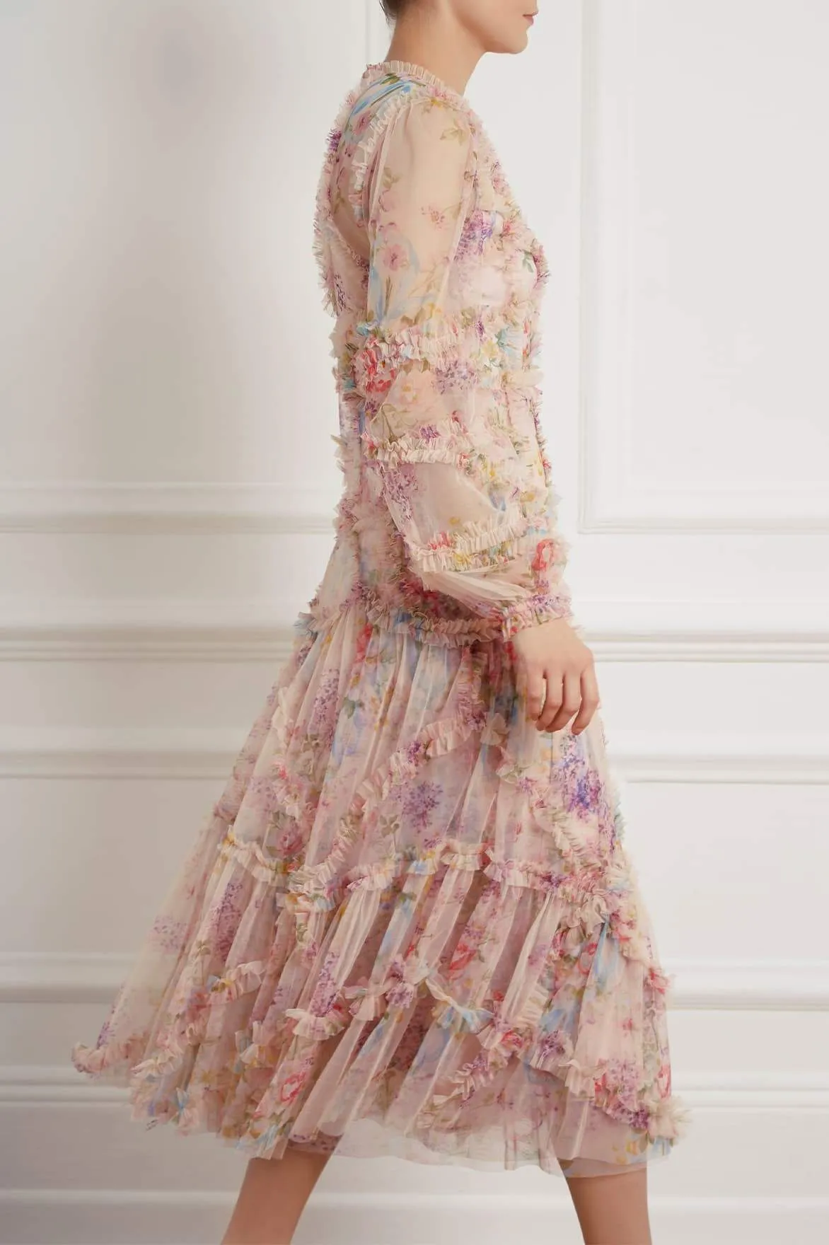 Floral Diamond Ruffle Ballerina Dress Petite-Size Fashion Essential