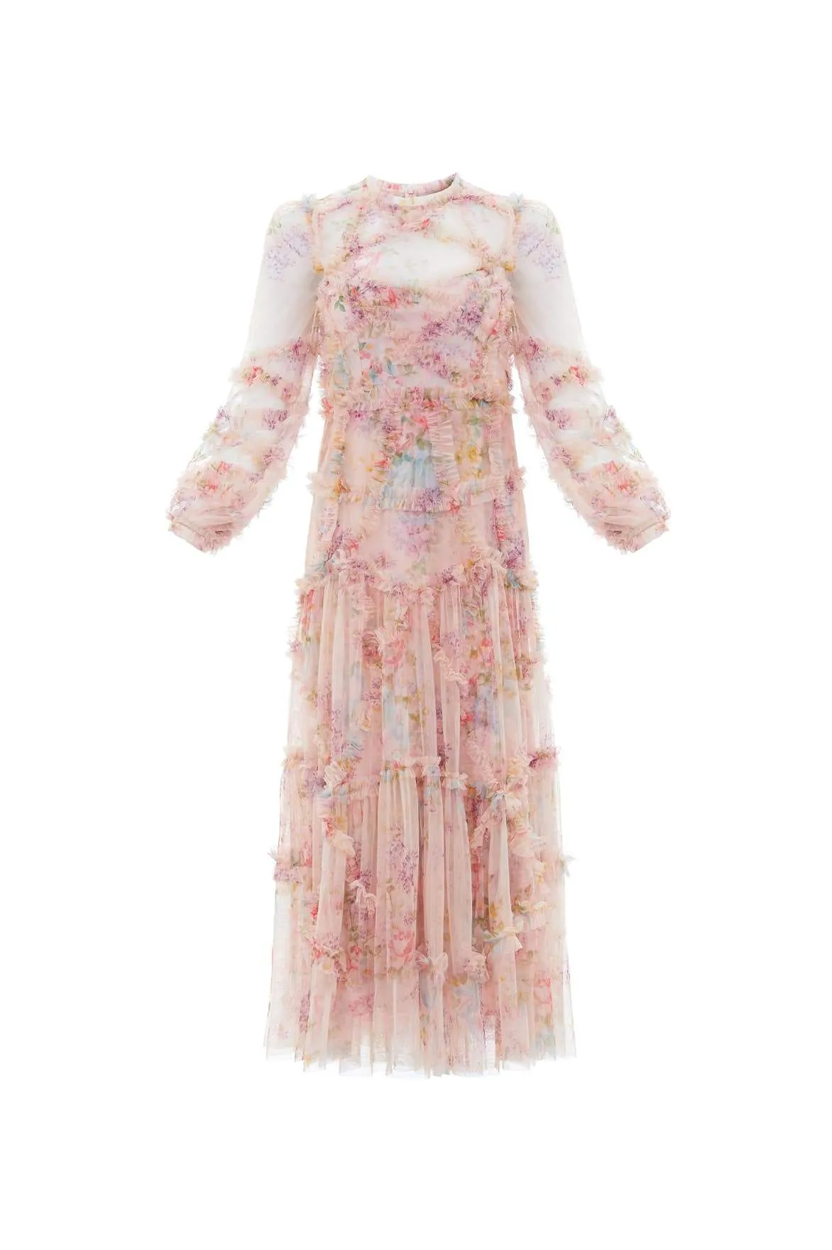 Easy Texture Floral Diamond Ruffle Ballerina Dress