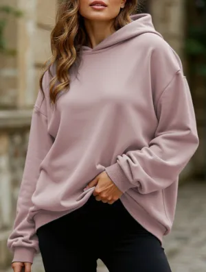 Oversized loose fleece hooded sweatshirt HighNeckCut
