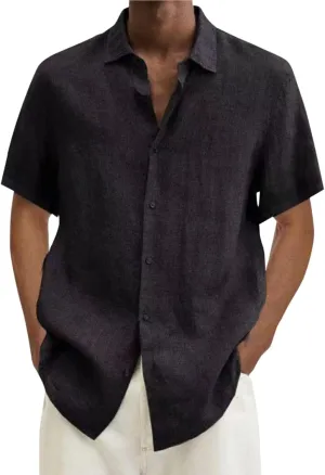 Linen Shirts for Men Short Sleeve Button Down Summer Casual Beach Top Lightweight Loose Sun Protection Fishing Shirt