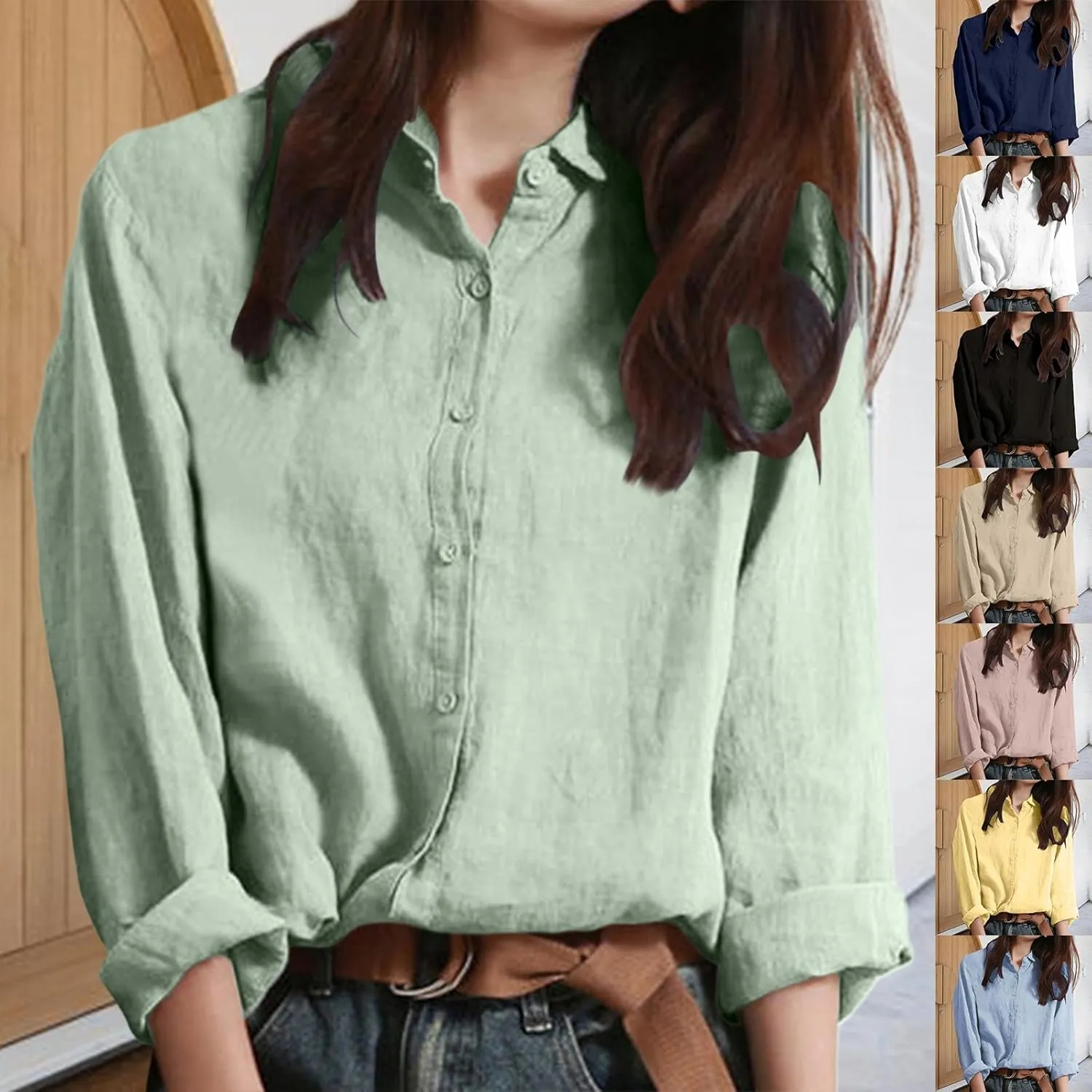 Linen Shirts for Women Button-Down Dress Shirts Long Sleeve Wrinkle Free Casual Business Office Work Oxford Shirts
