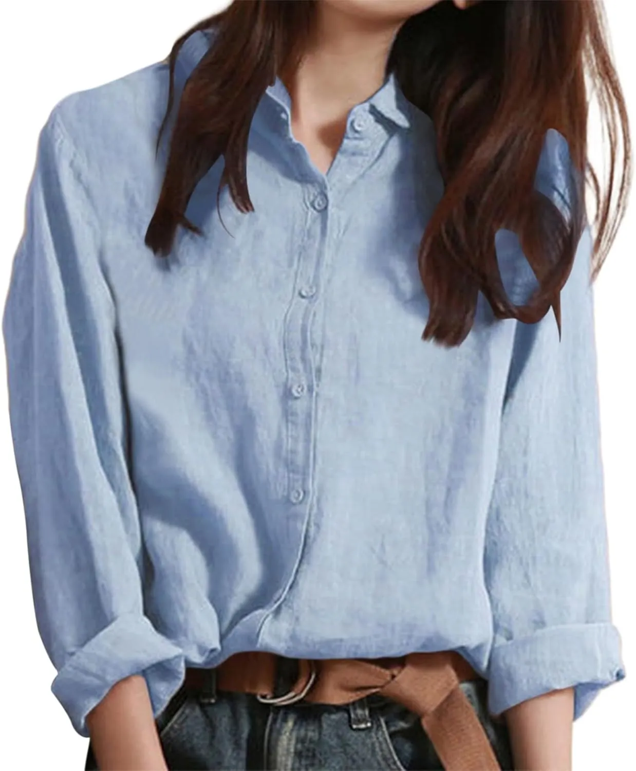 Linen Shirts for Women Button-Down Dress Shirts Long Sleeve Wrinkle Free Casual Business Office Work Oxford Shirts