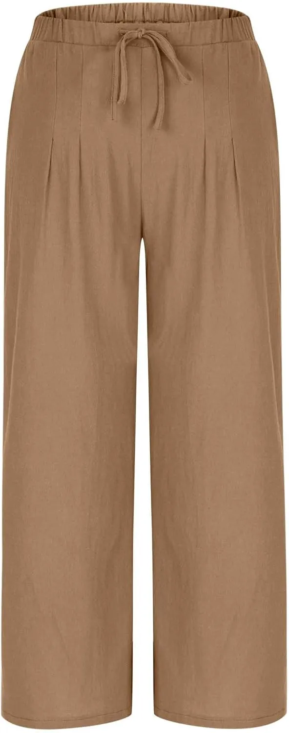 Linen Trousers Pants for Women Summer Fall Loose Fit Ruched High Cut Flare Wide Leg Trousers Pants Women 2025