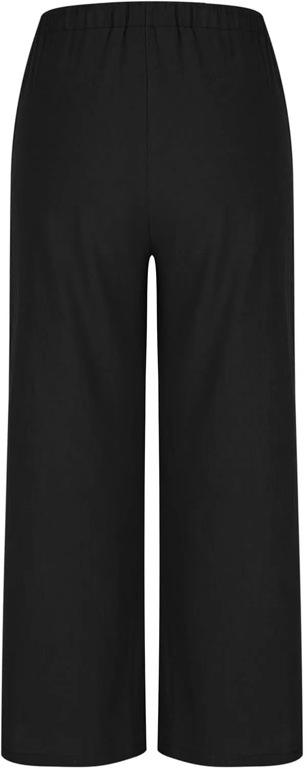 Linen Trousers Pants for Women Summer Fall Loose Fit Ruched High Cut Flare Wide Leg Trousers Pants Women 2025