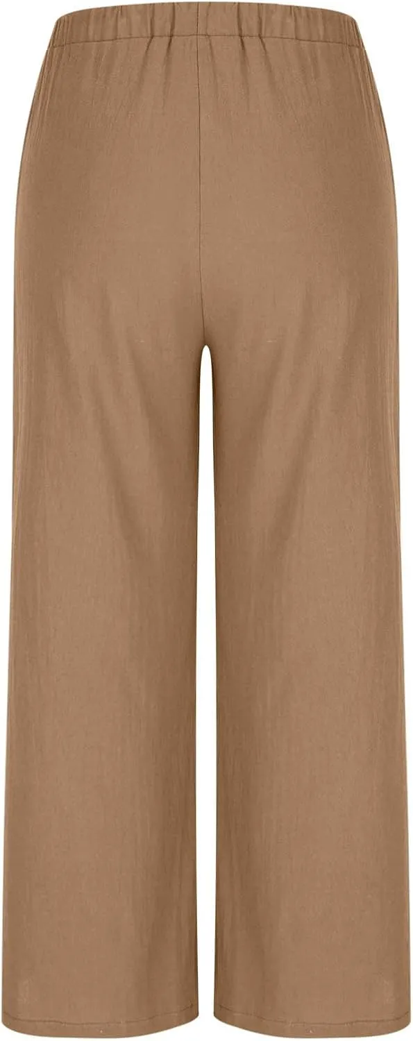 Linen Trousers Pants for Women Summer Fall Loose Fit Ruched High Cut Flare Wide Leg Trousers Pants Women 2025
