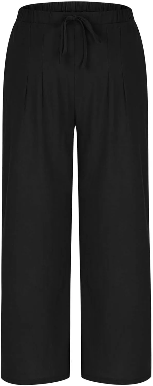 Linen Trousers Pants for Women Summer Fall Loose Fit Ruched High Cut Flare Wide Leg Trousers Pants Women 2025