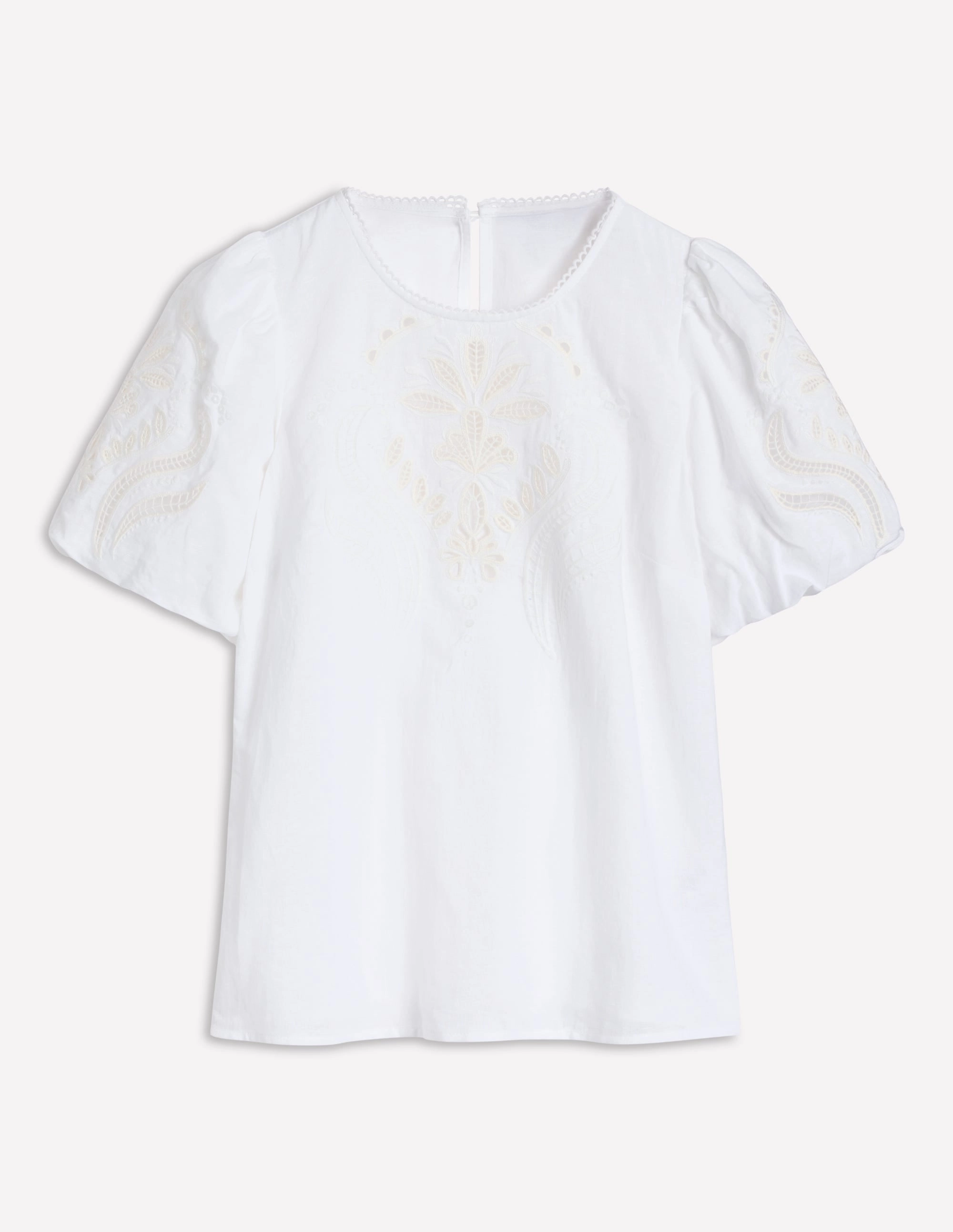 Linen Cutwork Top-White Contrast Topstitching Detail Double Layered Fabric