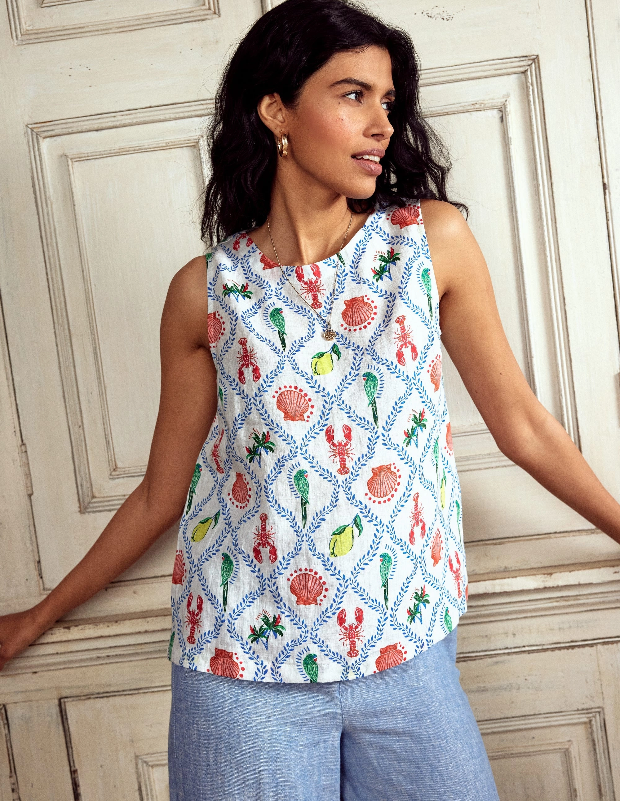 Linen Shell Top-Ivory, Tropical Bonanza YarnDyedQuality Tailored Seams