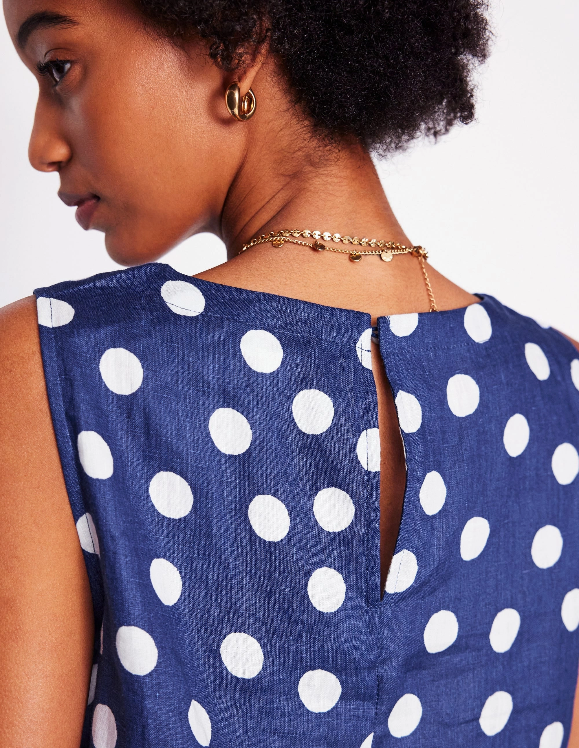 DropShoulderConstruction ReinforcedStitching Linen Shell Top-Starboard Blue, Painted Dot