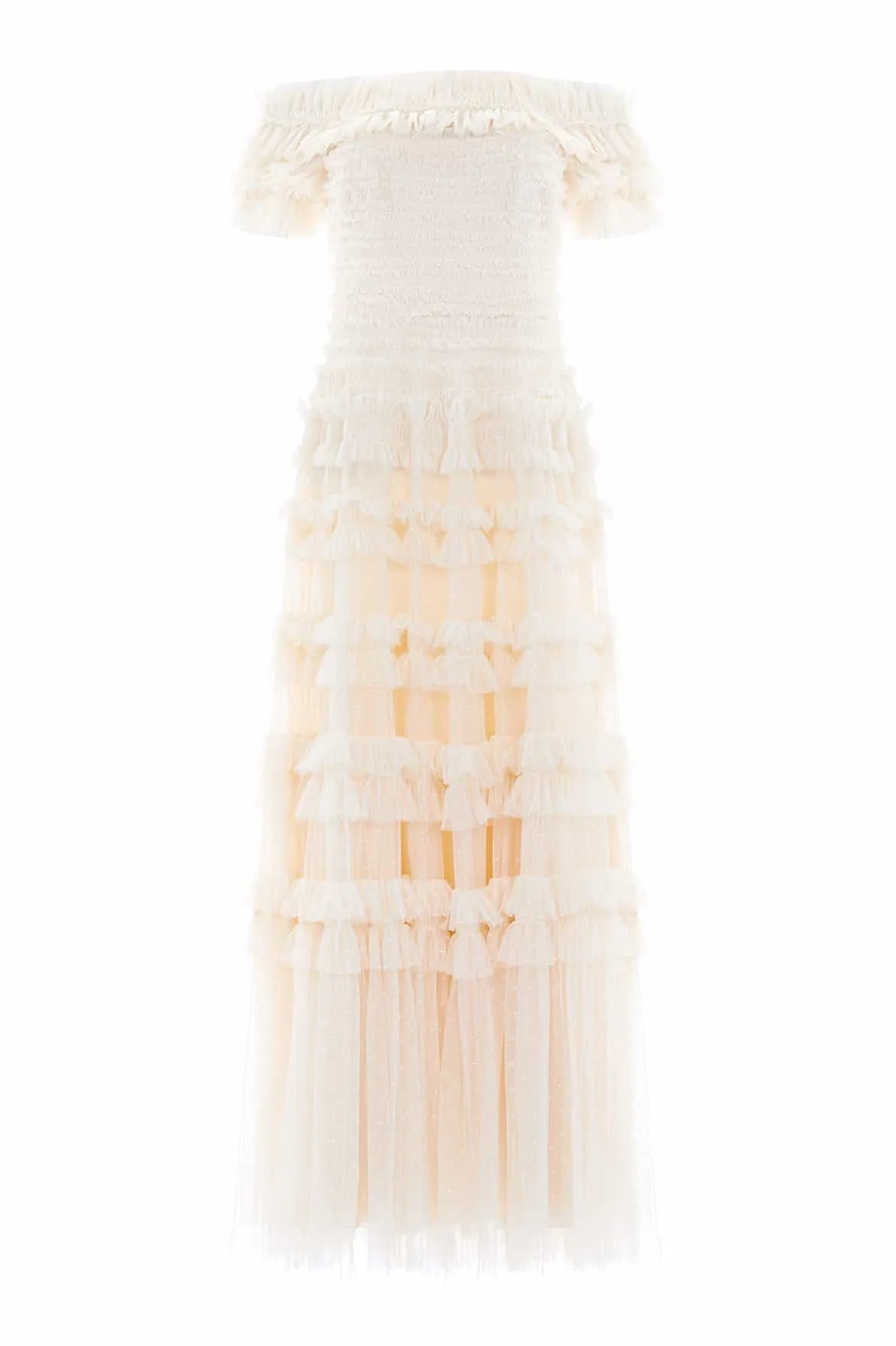 Pocket-Detail effortless grace Lisette Ruffle Off Shoulder Gown