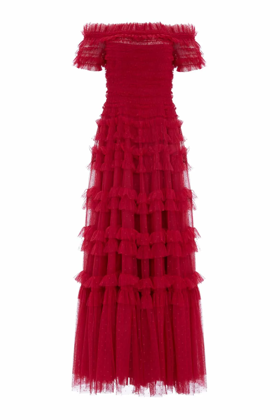 Lisette Ruffle Off Shoulder Gown Flattering Shape Lightweight Layer