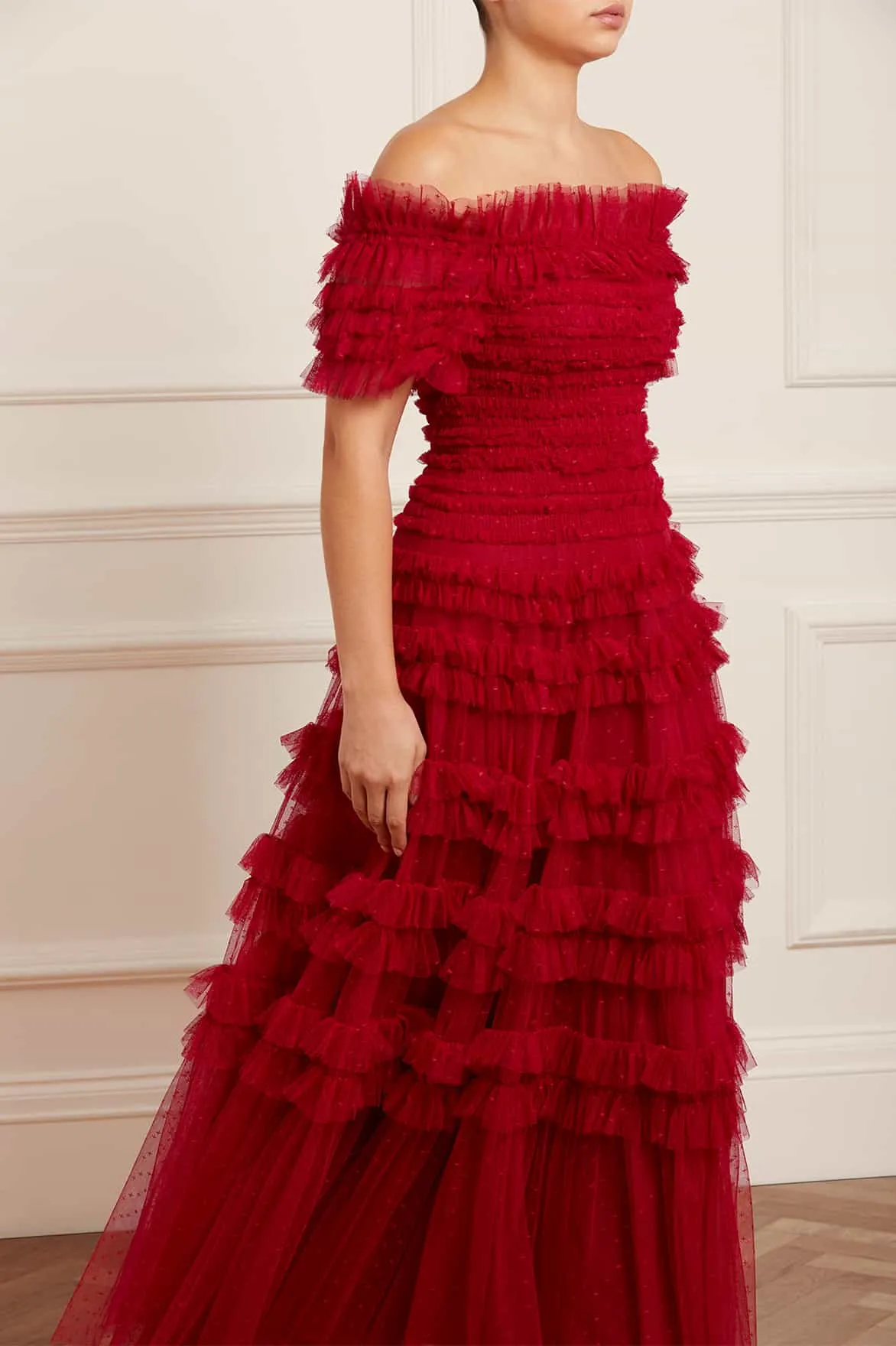 Bold-Color Vibe Choice Lisette Ruffle Off Shoulder Gown