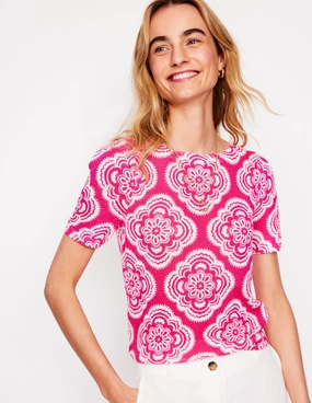 LanolinFree Wool Processing Liv Boat Neck Linen T-Shirt-Pink Peony, Botanic Blush